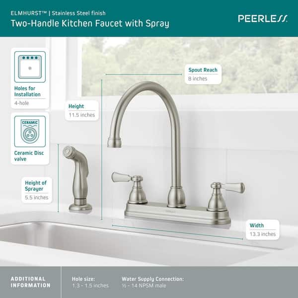 Peerless Elmhurst Two Handle Standard Kitchen Faucet with Side