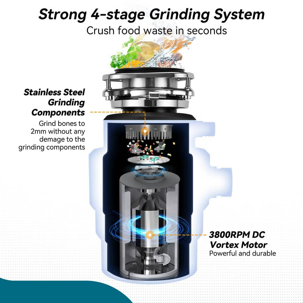 3/4 HP Black Stainless Steel Continuous Feed Garbage Disposal