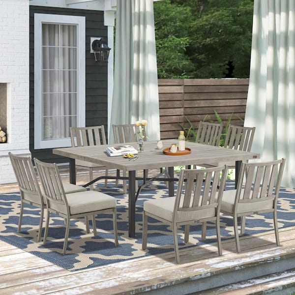 AZUR 9-Piece Aluminum Patio Outdoor Dining Set with Echo Dune Sunbrella Cushions
