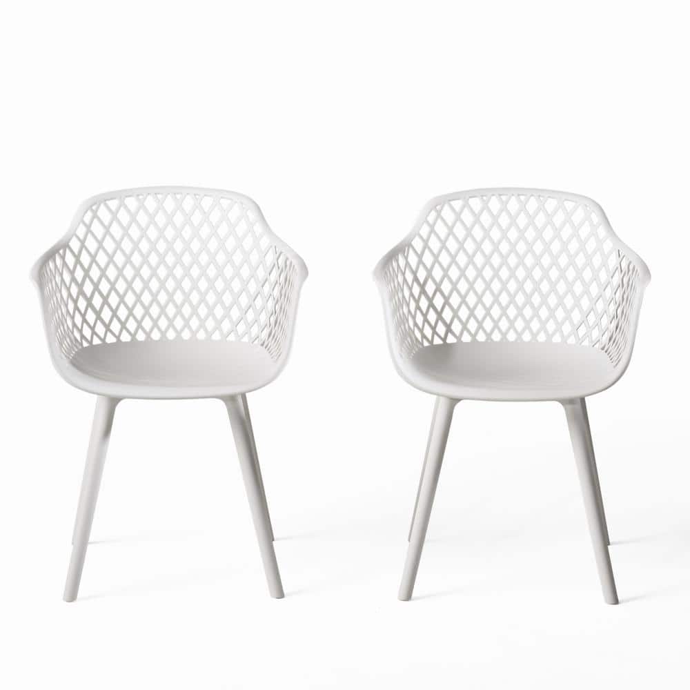 Minimalistic Design White Plastic Outdoor Dining Chair, Weather-Resistant, Stable Frames Diamond Mesh Pattern Set of 2 price history on PriceWatchPro