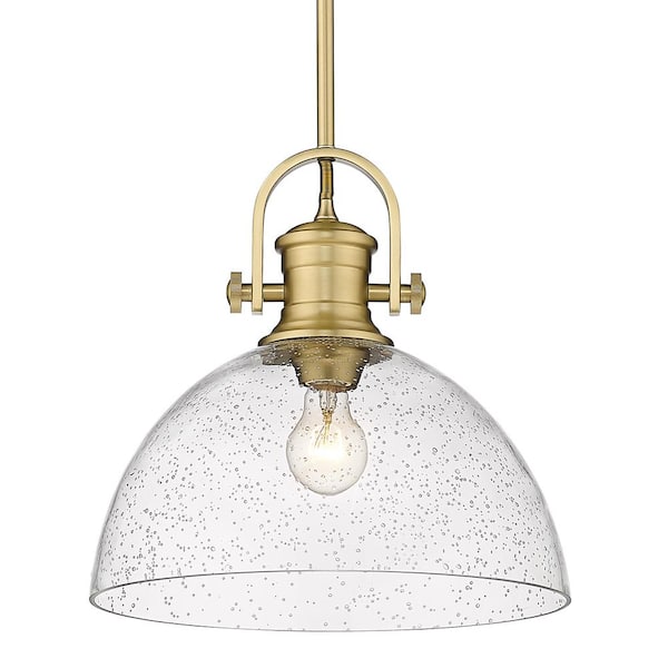 Hines 1-Light Brushed Champagne Bronze Seeded Glass Shaded Pendant Light