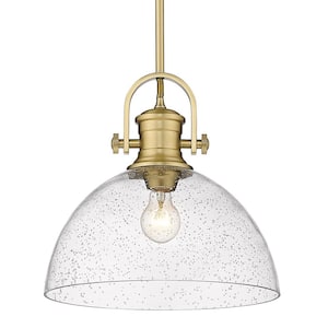 Hines 1-Light Brushed Champagne Bronze Seeded Glass Shaded Pendant Light