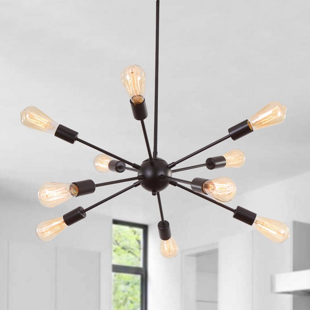 Black Metal 10-Light Sputnik Chandelier with Adjustable Height