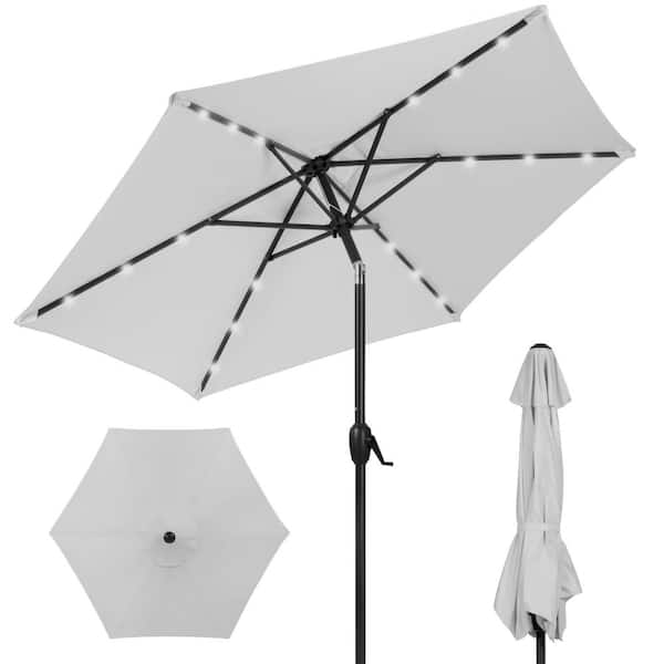 Best Choice Products Fog Grey 7.5 ft. Outdoor Solar Patio Umbrella with Tilt, Crank and LED Lights