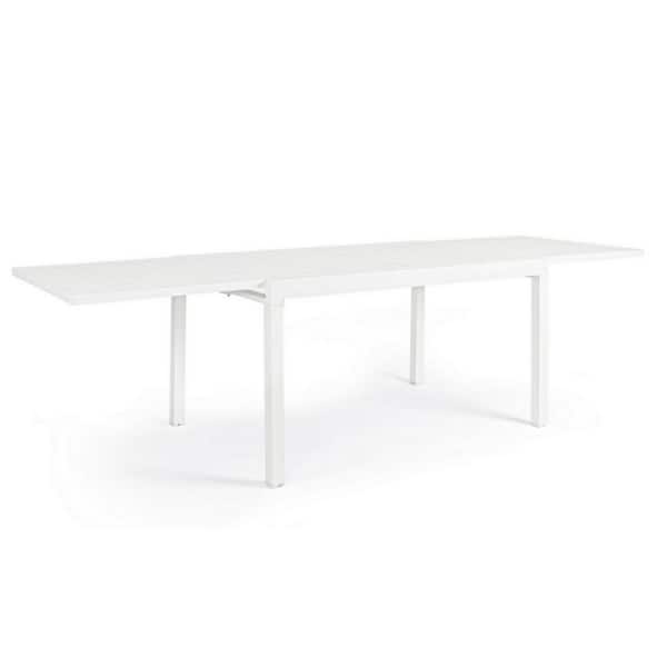 Zeus & Ruta 71 in. x 32 in. x 30 in. Elegant Ivory White Aluminum Extendable Dining Table 35-71 in. with E-Coating for Lawn Porch