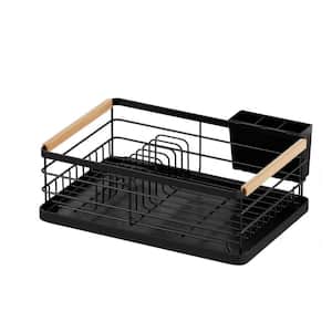 Stainless Steel Dish Drainer with Removable Cutlery Holder and Drainboard for Kitchen Counter, Black
