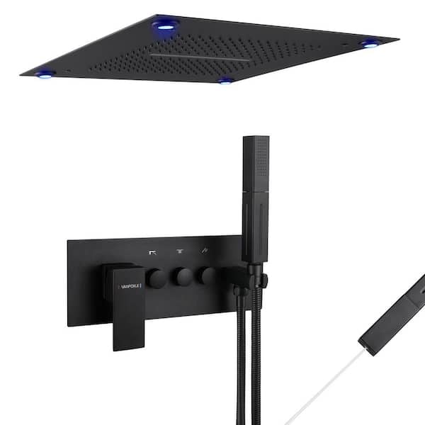 Luxury Single Handle 2-Spray Shower Faucet 1.8 GPM with 16 in. LED Square Rainfall Shower Head in Matte Black