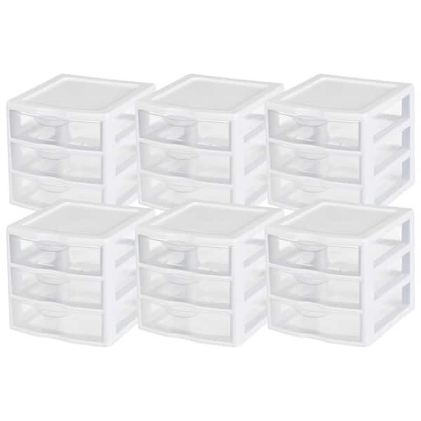 ClearView Plastic Small 3 Drawer Desktop Storage Unit, White, 7.25 in. W x 6.88 in. H x 8.5 in. D, 6 Pack