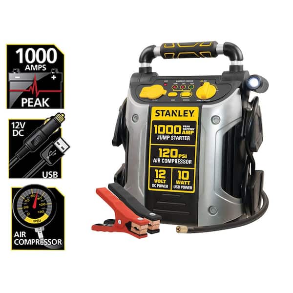 1000-Peak Amp Portable Jump Starter, 2.1A/10W USB Port, 12V outlet, 120 PSI Air Compressor