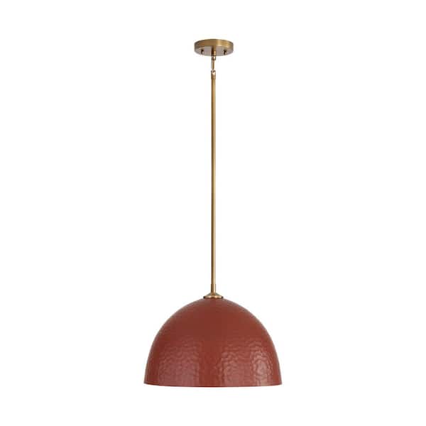 Shepard 11.75 in. 1-Light Modern Brass Pendant Light with Russet Clay Shade