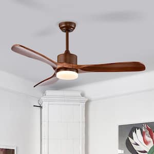 52 in. LED Brown Ceiling Fan Reversible Ceiling Fan with Adjustable Temperature