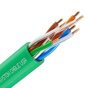 20 ft. Green CMR Cat 5e 350 MHz 24 AWG Solid Bare Copper Ethernet Network Wire- Bulk No Ends Heat Resistant