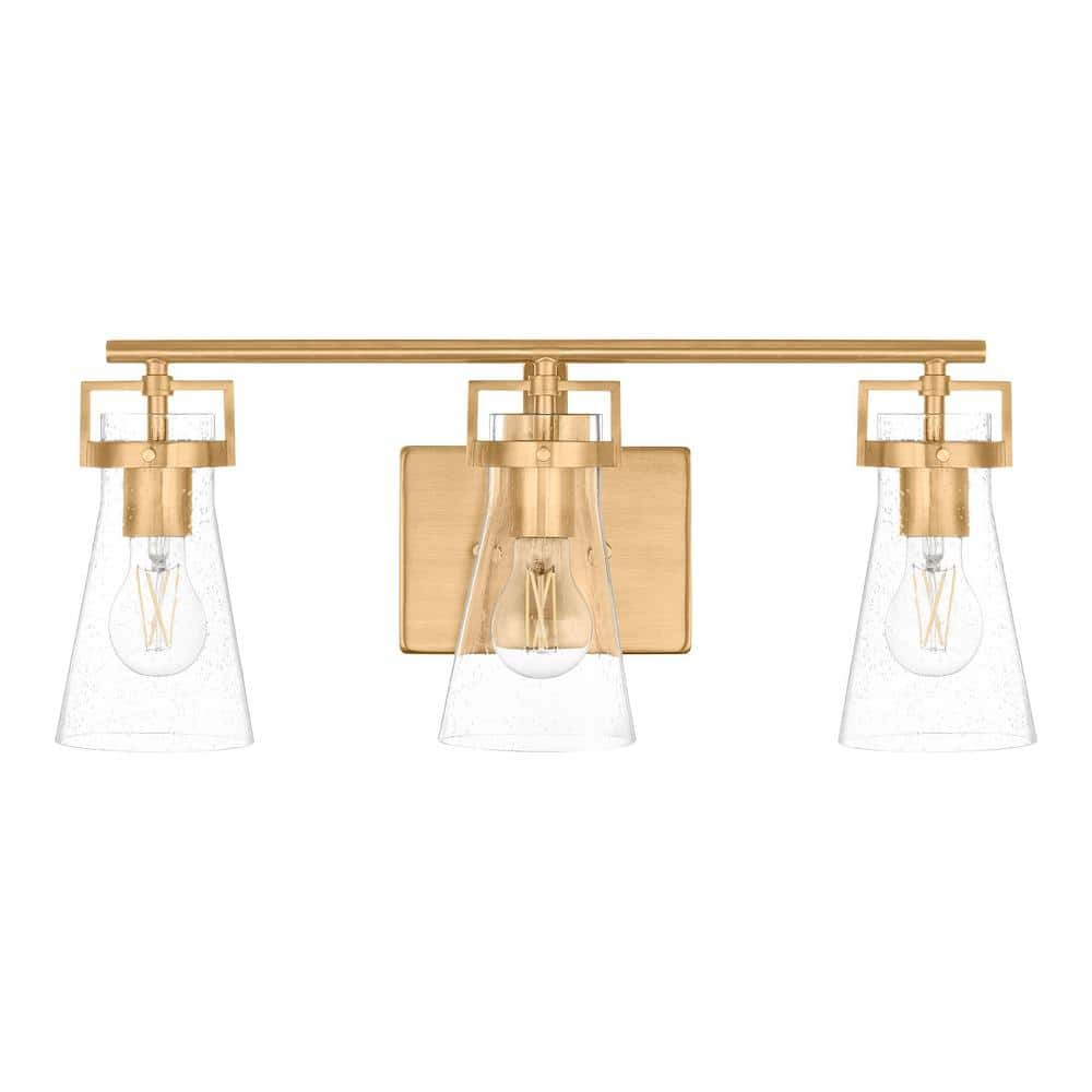 Clermont 22 in. 3-Light Satin Brass Bathroom Vanity Light with Seeded Glass Shades