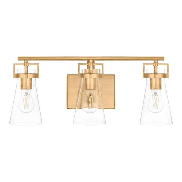 Home Decorators Collection Clermont 22 in. 3-Light Satin Brass Bathroom Vanity Light with Seeded Glass Shades