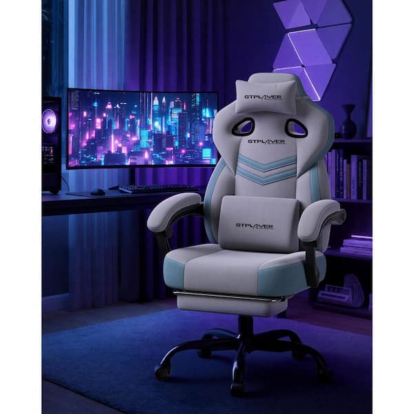Big and Tall Gaming Chair Comfort Fabric Computer Chair 360°-Swivel Reclining Seat,Gray