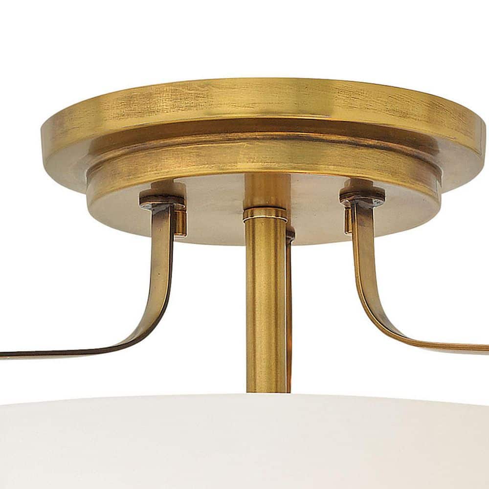 Heritage Brass and Etched Opal Glass 3-Light Semi-Flush Mount