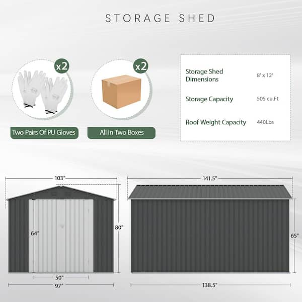 JAXPETY 8 ft. W x 12 ft. D Large Outdoor Storage Metal Shed Garden
