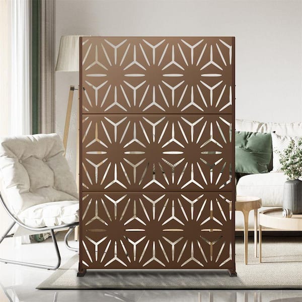 72" Hx47" W Brown Outdoor Freestanding Metal Privacy Screen Decorative Garden Fence