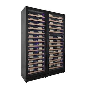 134-Bottle 71 in. Tall Three Zone Side-by-Side Digital Wine Cellar Cooling Unit in Black with Wood Front Shelves