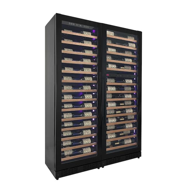 Allavino 134-Bottle 71 in. Tall Three Zone Side-by-Side Digital Wine Cellar Cooling Unit in Black with Wood Front Shelves