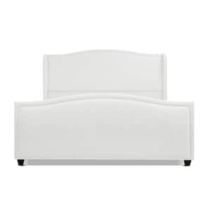 Carmen King Upholstered Wingback Panel Bed Frame, Antique White Polyester
