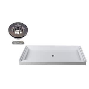 72 in. L x 36 in. W Single Threshold Alcove Shower Pan Base with Center Drain in Polished Chrome