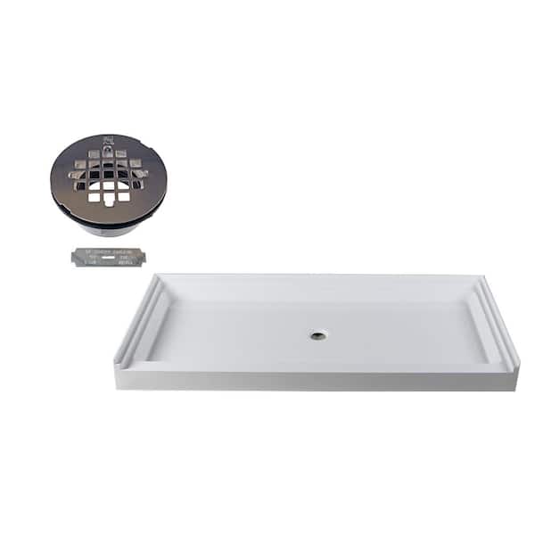 Westbrass 72 in. L x 36 in. W Single Threshold Alcove Shower Pan Base with Center Drain in Polished Chrome