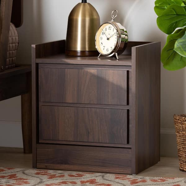 Baxton Studio Hale Walnut Brown Nightstand 18.5 in. H x 15.75 in. W x 11.8 in. D