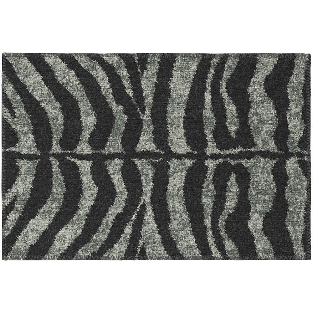 Safari Black 1 ft. 8 in. x 2 ft. 6 in. Indoor/Outdoor Washable Indoor/Outdo