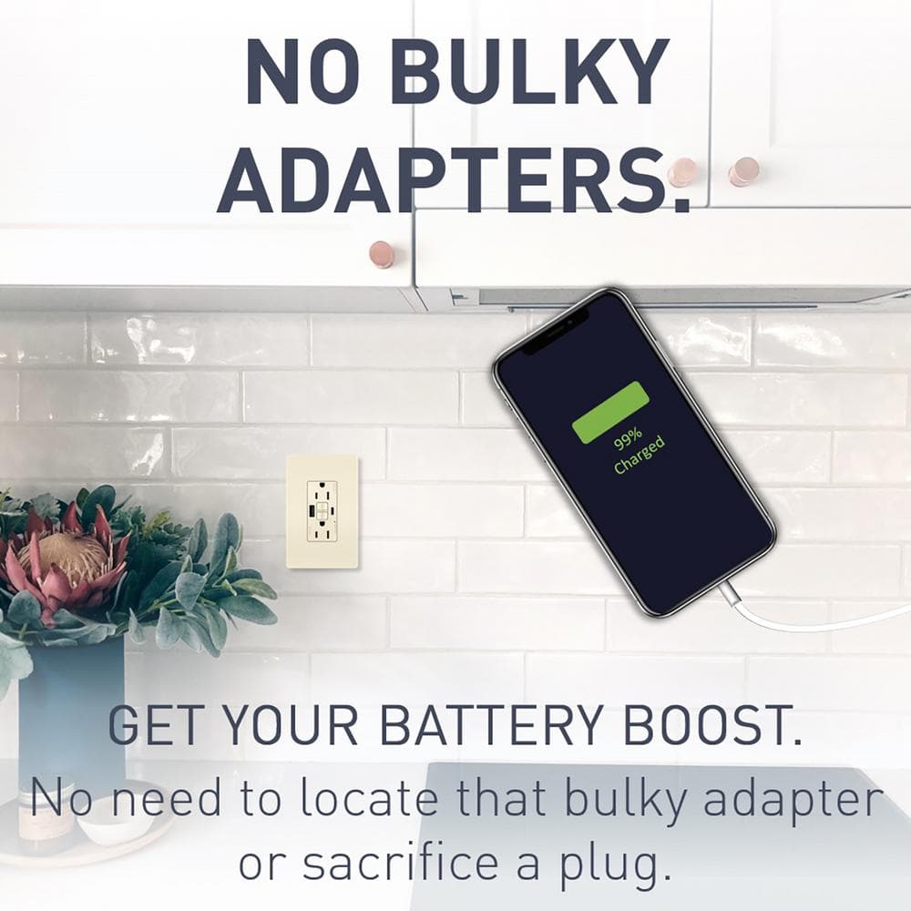 Light Almond Tamper Resistant GFCI Outlet with USB Ports
