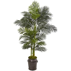 Indoor 7 ft. Golden Cane Artificial Palm Tree in Decorative Planter