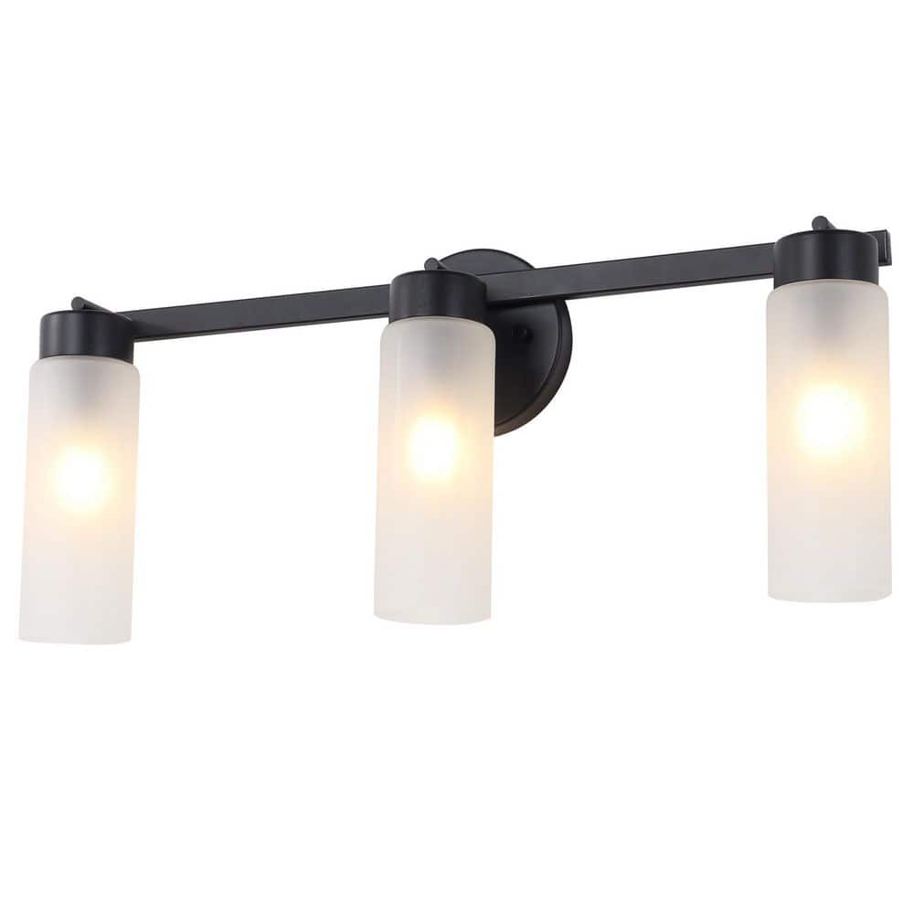 Fino 22 in. 3-Light Matte Black Modern Linear Bathroom Vanity Light with Frosted Cylinder Glass Shade price history on PriceWatchPro
