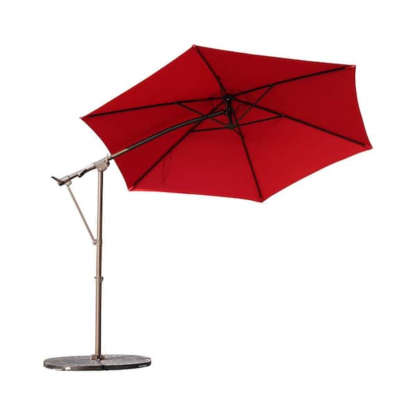 Unbranded 10 ft. Metal Aluminum Outdoor Cantilever Patio Umbrella with Base in Red