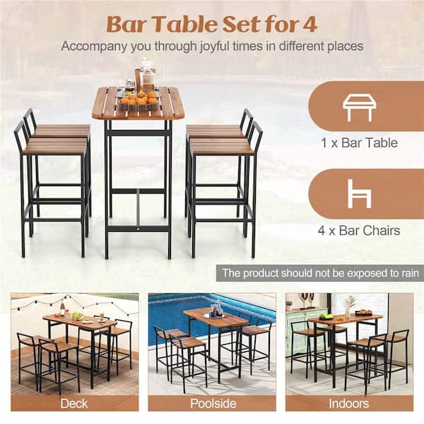 Costway 5-Piece Wood Rectangle 40 in Outdoor Bistro Set HCST01310