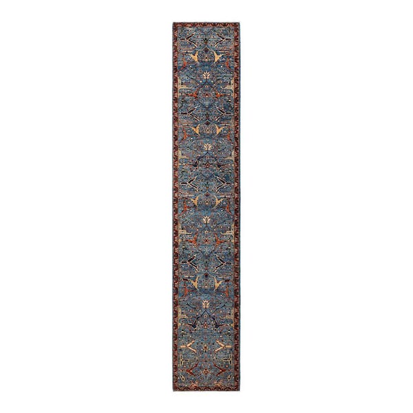 Solo Rugs Serapi One-of-a-Kind Traditional Light Blue 2 ft. x 14 ft. Runner Hand Knotted Tribal Area Rug