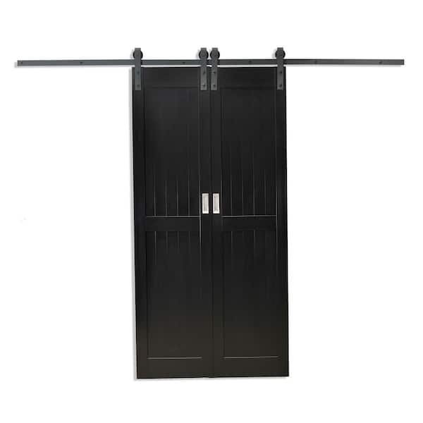 Montana 42 in. x 84 in. 2-Panel Black Smooth PVC Vinyl Double Sliding Barn Door with Hardware Kit