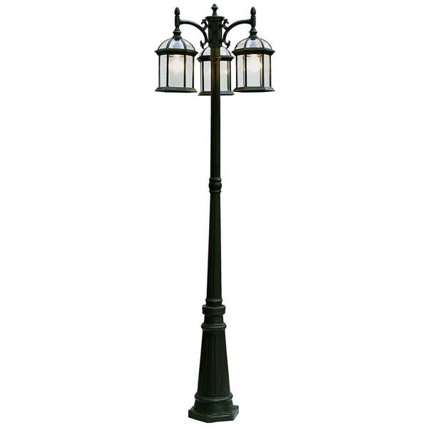 Bel Air Lighting Cabernet Collection 3-Light Swedish Iron Outdoor Pole Lantern with Clear Beveled Shade