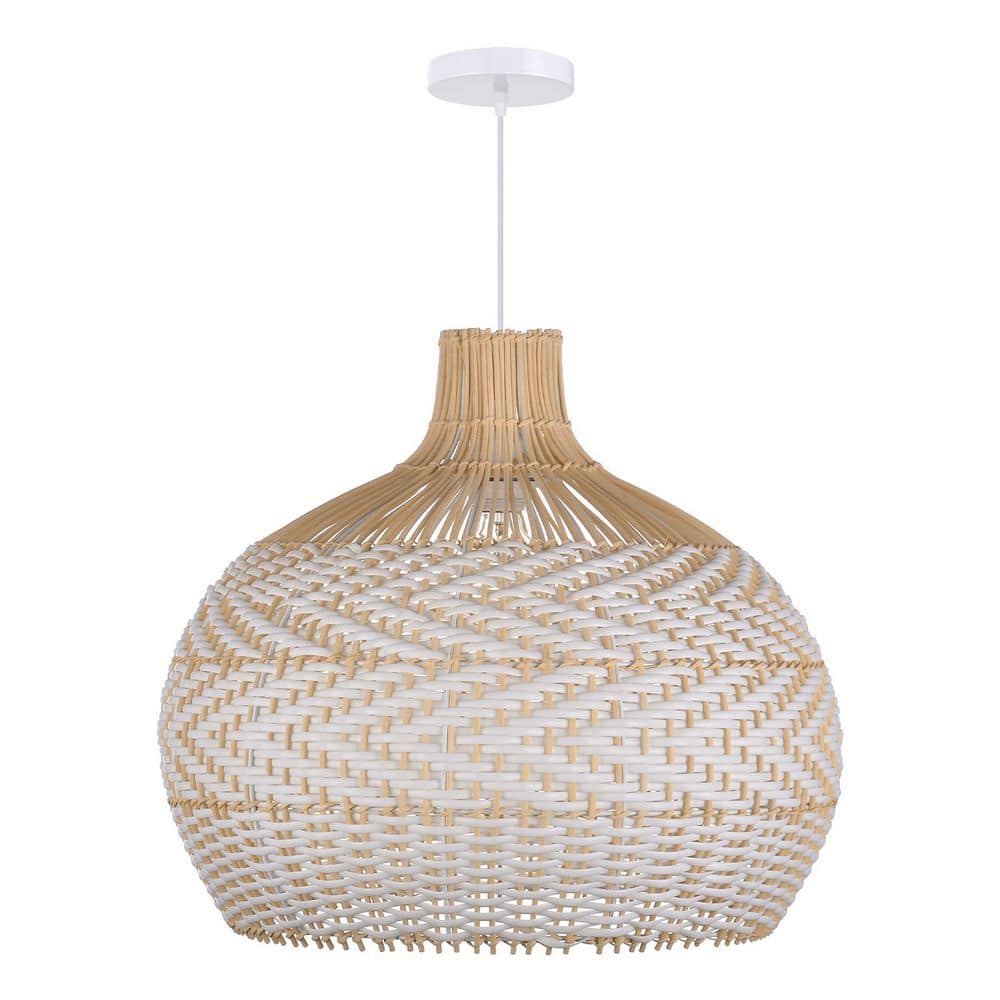 1-Light White Hand-Woven Rattan Pendant Light with Basket Shape, No Bulbs Included 24 in. price history on PriceWatchPro