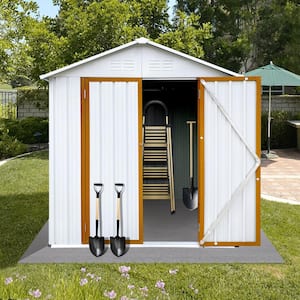 6ft x 4ft Metal Outdoor Garden Storage Shed with Lockable Door & Waterproof Roof, Freestanding Cabinet in White+Yellow