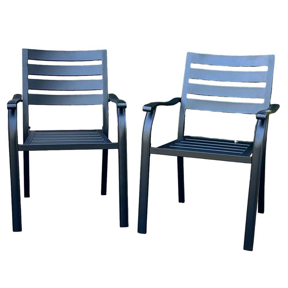 Patio lron Dining Chairs Outdoor Bistro Chairs Stackable Chair with Arm in Black (2-Pack) price history on PriceWatchPro