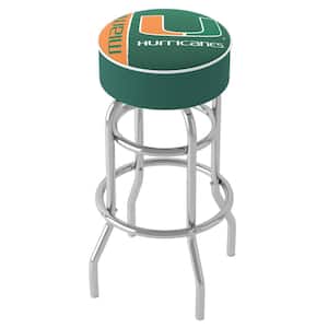 University of Miami Text 31 in. Green Backless Metal Bar Stool with Vinyl Seat