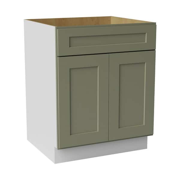 27 in. W x 24 in. D x 34.5 in. H Ready to Assemble Solid Wood Shaker Base Kitchen Cabinet in Sage Green