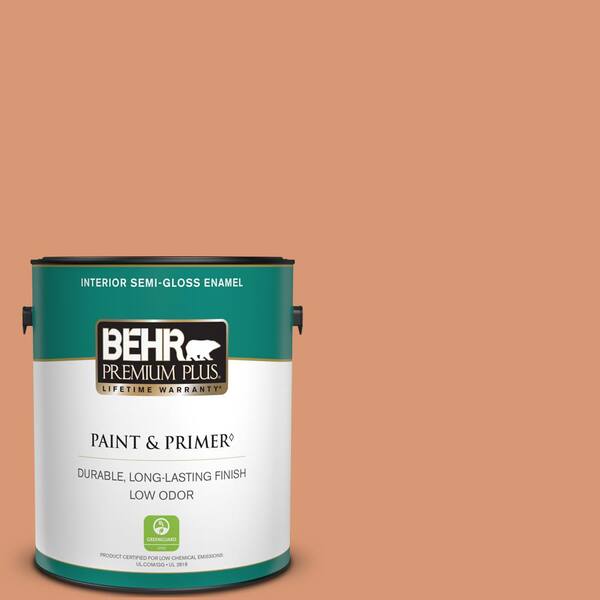 BEHR PREMIUM PLUS 1 gal. #M210-5 Candied Yams Semi-Gloss Enamel Low Odor Interior Paint & Primer