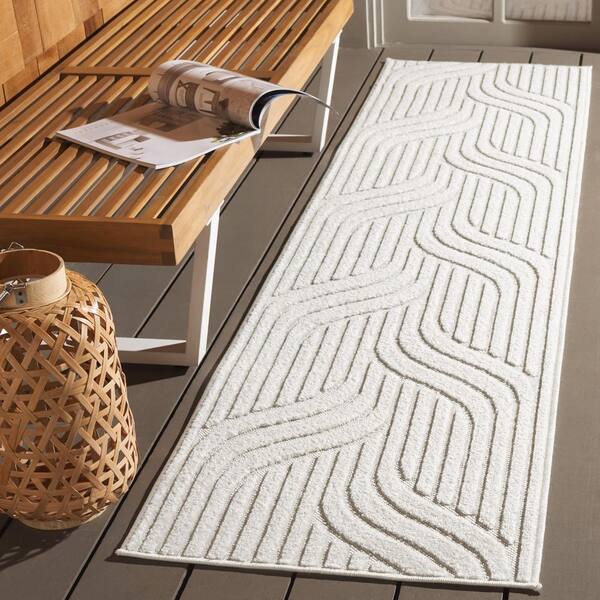 Stella Ivory 2 ft. x 8 ft. Solid High-Low Wavy Indoor/Outdoor Runner Rug