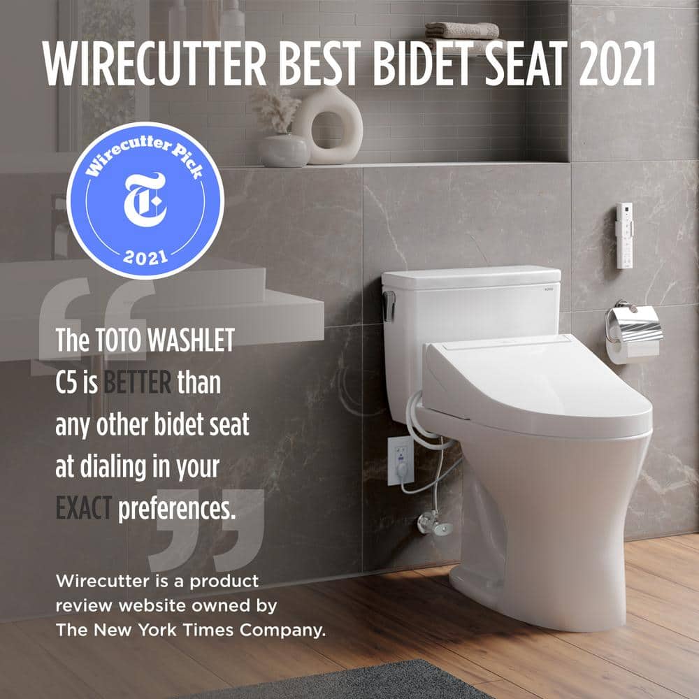 Cotton White Heated Elongated Bidet Toilet Seat with Remote