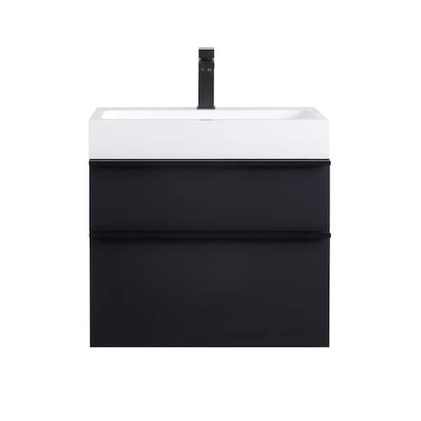 24 in. W x 19 in. D x 23 in. H Wall-Mounted Bath Vanity in Black with White Acrylic Top