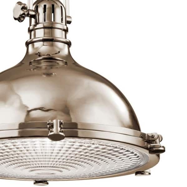 Hatteras Bay 19.5 in. 1-Light Polished Nickel Vintage Industrial Shaded Kitchen Pendant Hanging Light with Metal Shade
