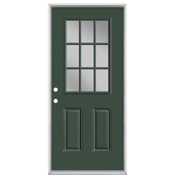 Masonite 36 in. x 80 in. 9 Lite Right-Hand Inswing Painted Steel Prehung Front Exterior Door No Brickmold