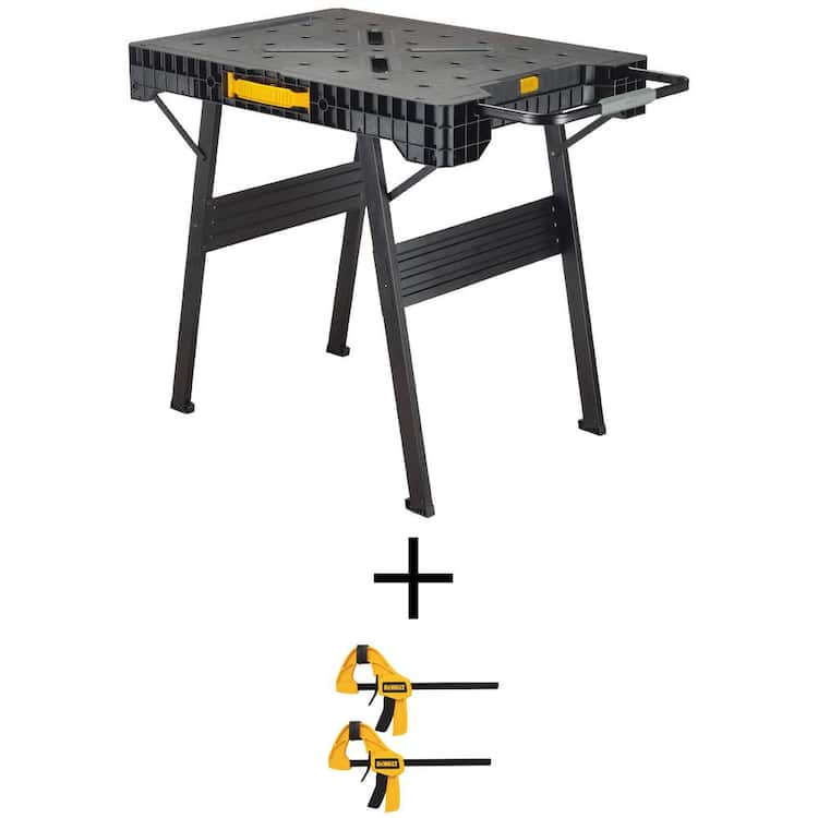 DEWALT 33 in. Folding Portable Workbench Sawhorse and 12 in. Medium Trigger Bar Clamp (2 Pack)