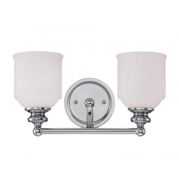 Savoy House Melrose 14.5 in. W x 7.75 in. H 2-Light Polished Chrome Bathroom Vanity Light with White Glass Shades